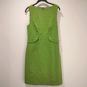 Trina Turk Mod Sheath Dress Green Sleeveless Retro Size 8
